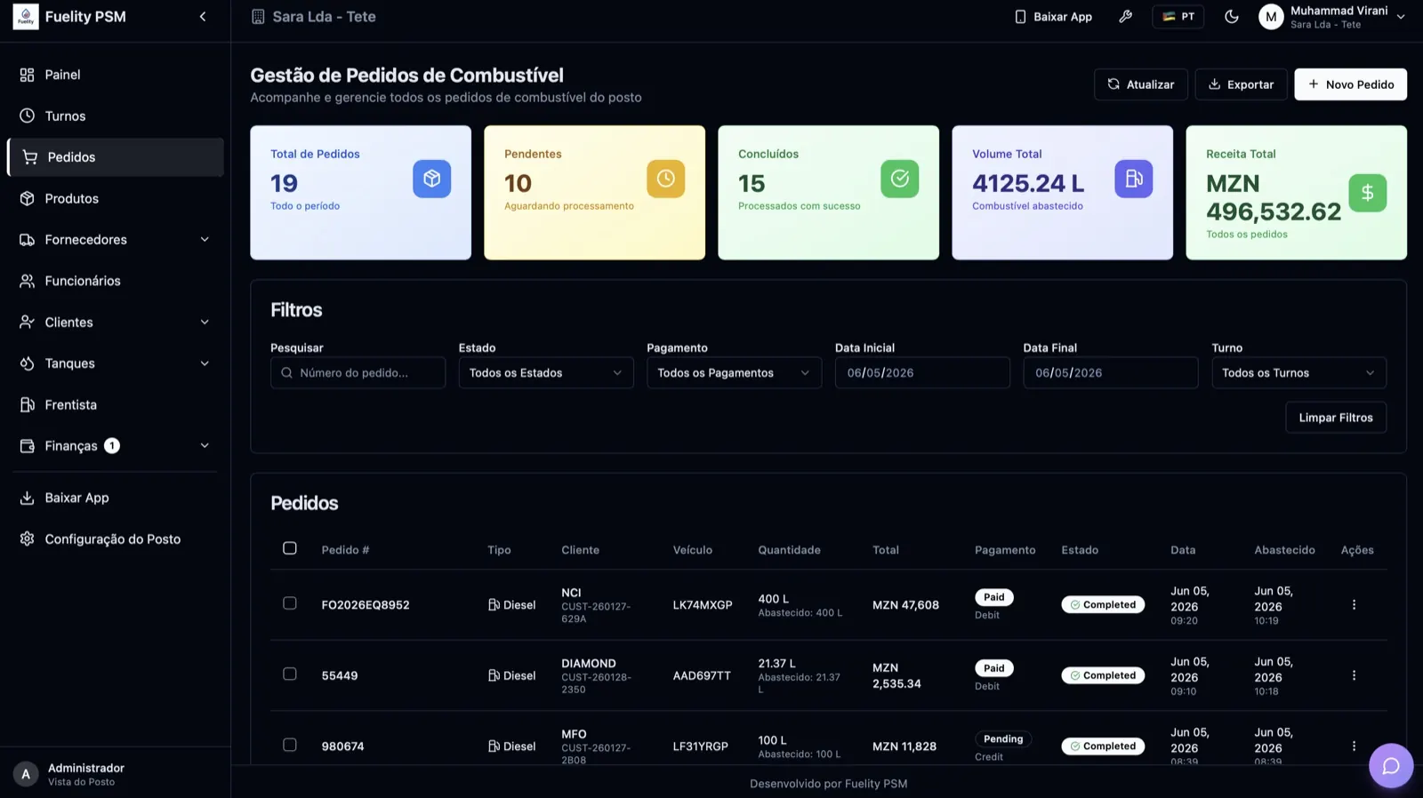 Interface pública de demonstração do Fuelity