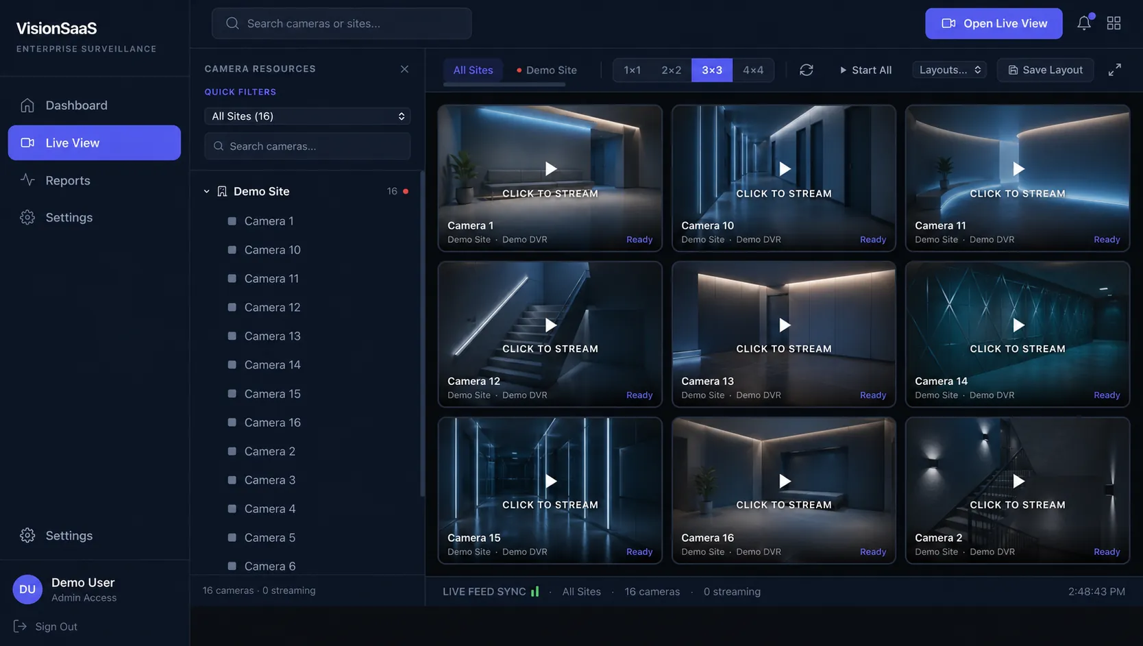 Interface pública de demonstração do VisionSaaS
